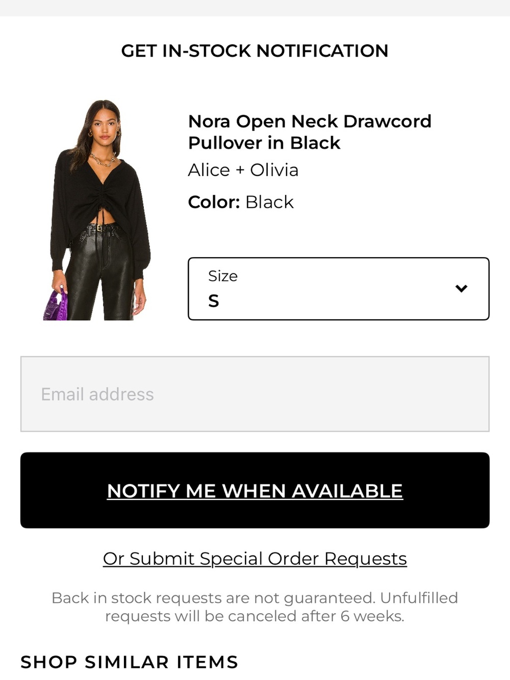 Alice + Olivia Black Open-Neck Drawcord Pullover